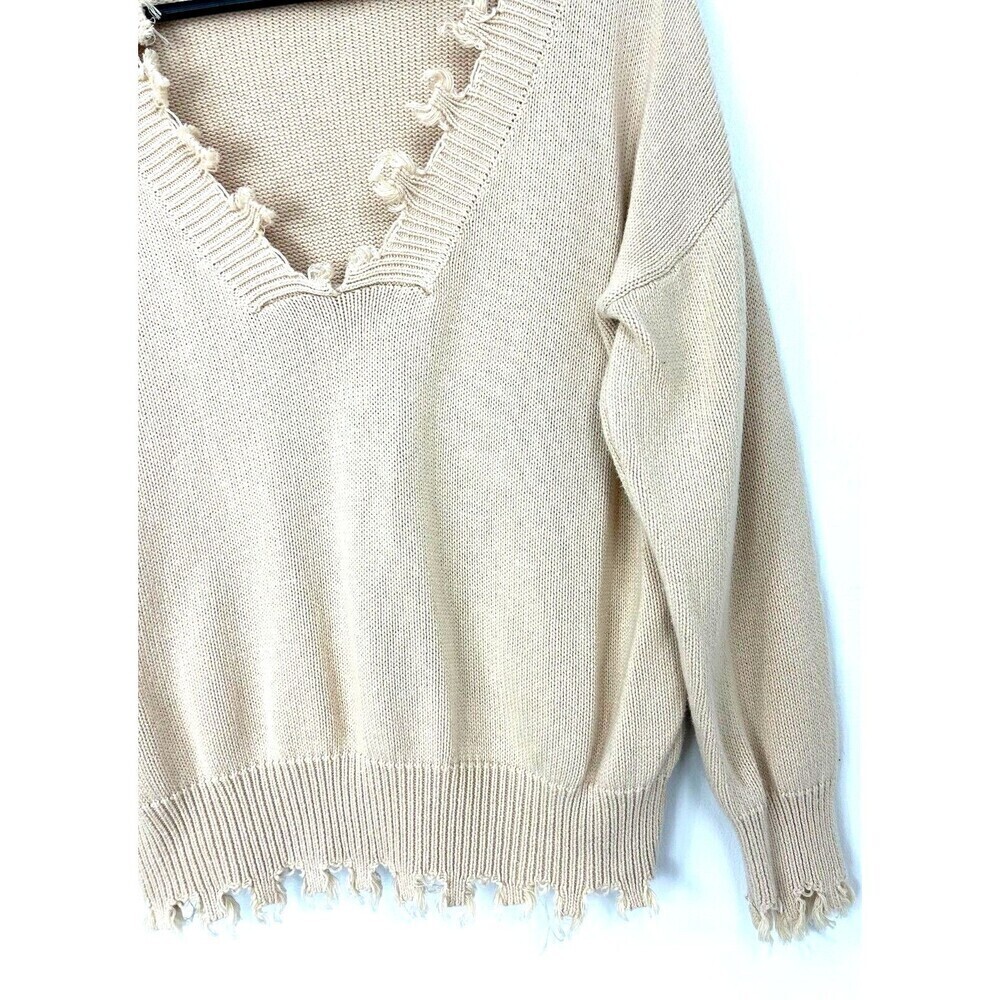 Peach Love California Women Sz L Ivory Cream Sweater Fringe Comfort Boho Chic H2 - Picture 9 of 12